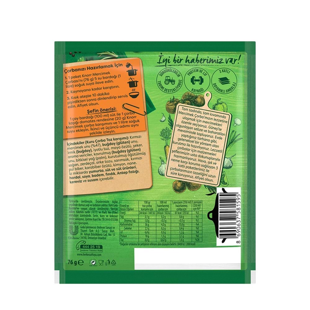 KNORR SÜZME MERCİMEK ÇORBASI