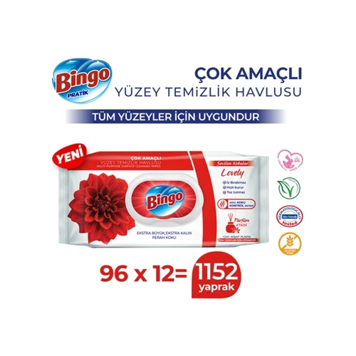 BİNGO YÜZEY TEMİZLEME HAVLUSU LOVELY 96LI 1152 YAPRAK